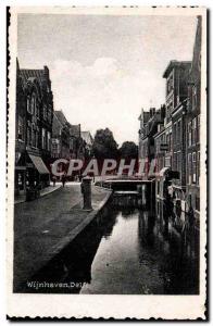 Netherlands Old Postcard Wijnhaven Delft
