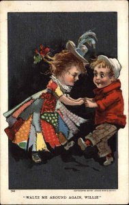 Children Comic Dance the Waltz Flirting c1910s Postcard