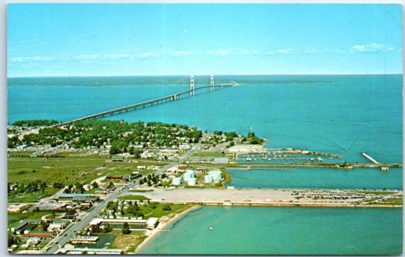 M-104097 Aerial View of Mackinaw City Michigan Bridge Straits