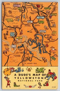 Yellowstone Nat'l Park Montana~Dude's Map~Trails~Dragon~Services~1952 Linen PC