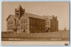 Kenmare North Dakota Postcard RPPC Photo Public School Dirt Road c1910's Antique