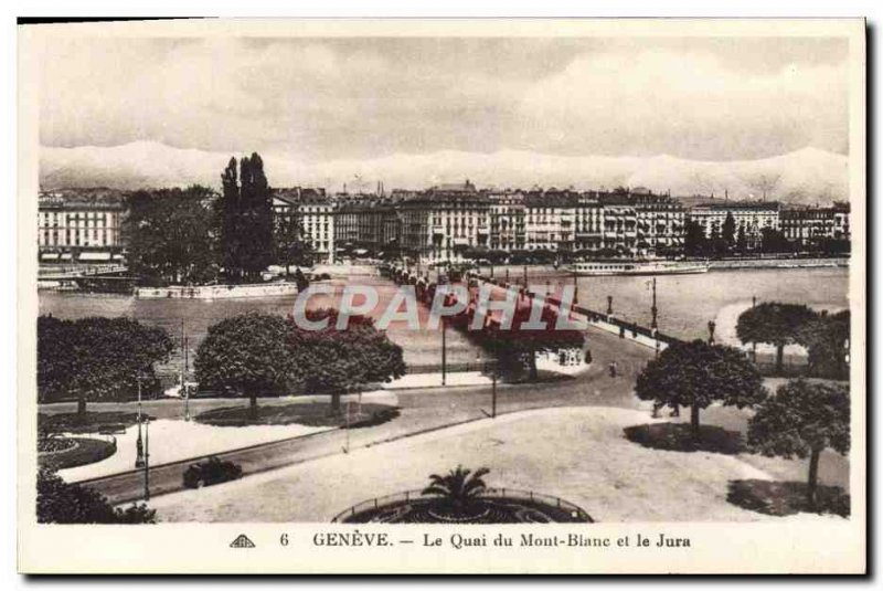 Old Postcard The Geneva Quai du Mont Blanc and the Jura
