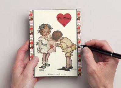 Set of 6, Valentine's Day Postcards, Little Girl Giving Valentine Be Mine Love