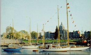 Victoria BC Sail Boats in Harbour Parliament Buildings Unused Postcard G25
