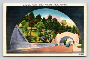 Los Angeles California Elysian Park Tunnels Scenic Old Cars Linen Postcard 