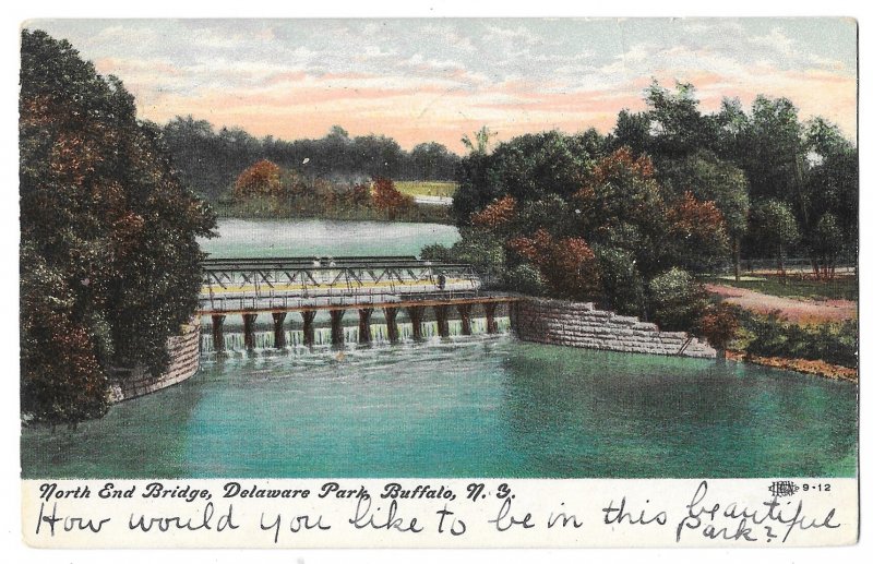 North End Bridge, Delaware Park, Buffalo, New York PPC mailed 1908