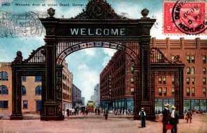 USA Welcome Arch at Union Depot Denver Colorado Vintage Postcard 09.83