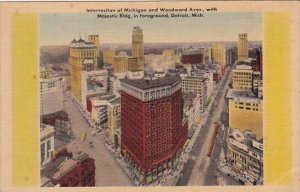 Intersection Of Michigan And Woodward Avenues With Majestic Building In Foreg...