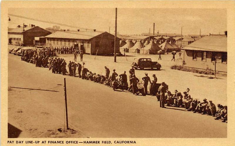 Pay Day Line Up Hammer Army Air Field Fresno California WWII postcard