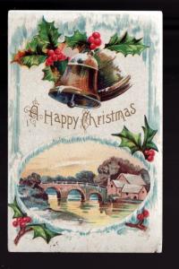 1909 Christmas Bells & Holly Picture Postcard!