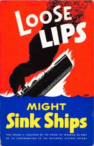 H15/ Patriotic Postcard WWII Poster-Like Loose Lips Sink Ships Victory 12