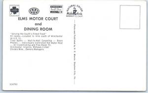 WINCHESTER, Virginia  VA    Roadside   ELMS MOTOR COURT   ca 1950s Cars Postcard