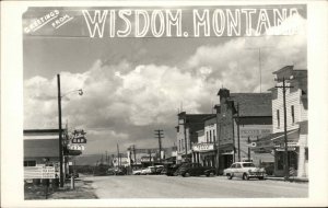 Wisdom MT Street Scene Stores Cars 1950s Real Photo Postcard 