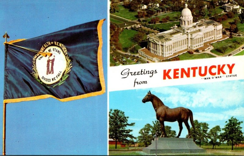 Kentucky Greetings From The Blue Grass State With State Capitol State Flag an...