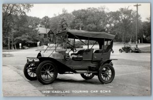 c1950's Cadillac Touring Car Auto House Scene RPPC Photo Vintage Postcard