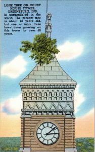 Lone Tree Court House Tower Greensburg Indiana Clock Tichnor Postcard Vtg UNP 