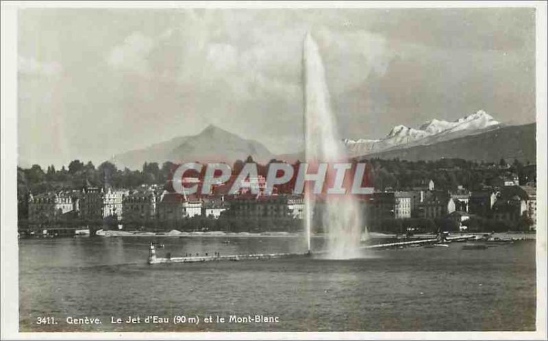 'Modern Postcard Geneva Jet d''Eau and Mont Blanc'