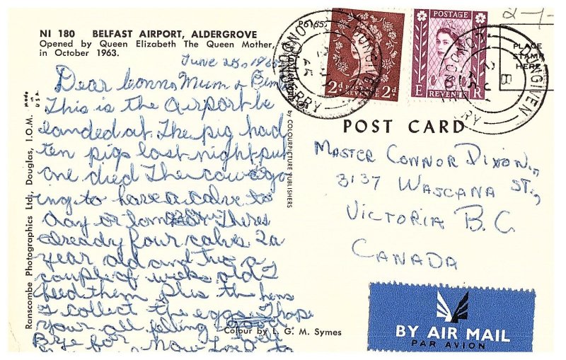 Belfast Airport opened by Queen Elizabeth in 1963 Airport Postcard Posted 1965