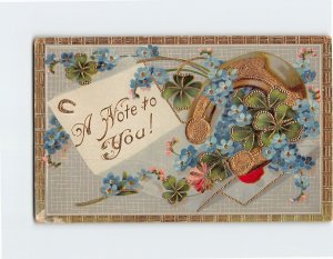 Postcard A Note to You! with Horseshoe Clover Flowers Embossed Art Print