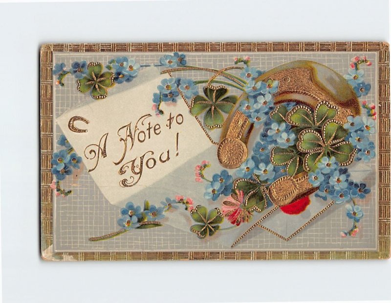 Postcard A Note to You! with Horseshoe Clover Flowers Embossed Art Print