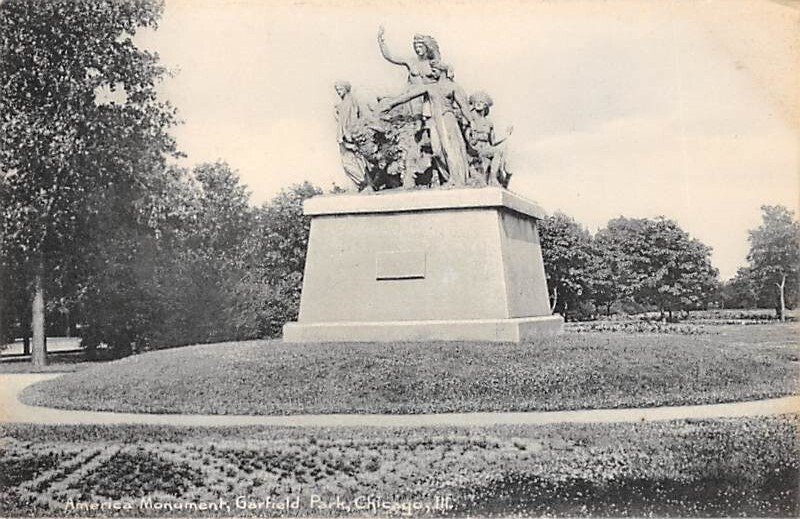 America Monument Garfield Park, Chicago, ILL USA Statue, Sculpture Writing on...