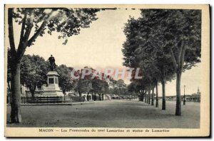 Old Postcard The Lamartine Macon quay Walks and statue of Lamartine