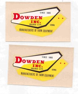 Dowden Manufacturing Farm Equipment Prairie City Iowa Advertising Decal TWO NOS