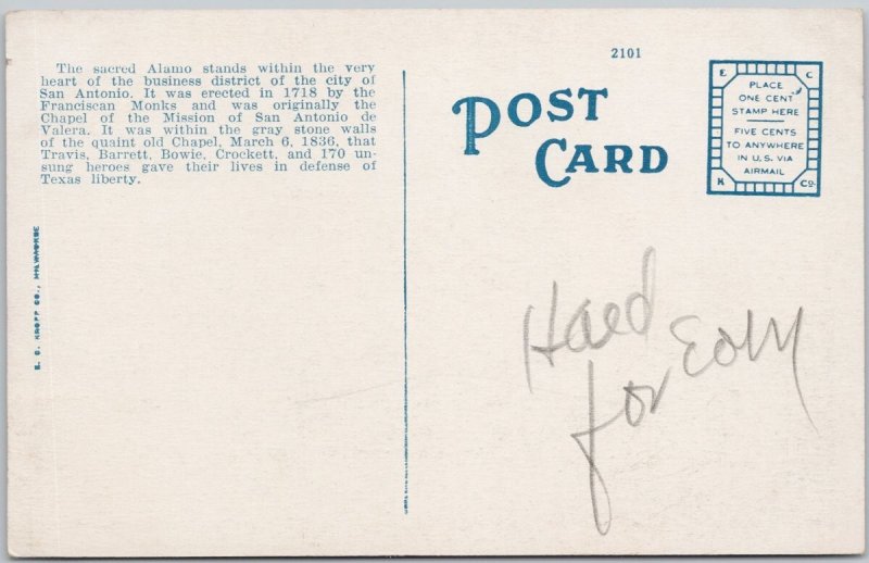 Vintage San Antonio Texas Alamo Old Courtyard Lithograph Postcard H81