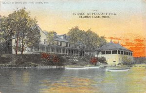 J60/ Clarks Lake Michigan Postcard c1910 Pleasant View Evening Boats 113