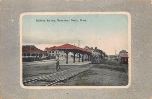 TRAIN DEPOT RAILROAD STATION MONUMENT BEACH MASSACHUSETTS POSTCARD 1912