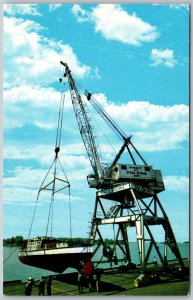 Toledo Ohio 1950s Postcard Big Lucas Gantry Crane Lifting Boat
