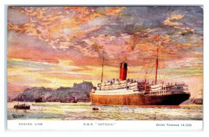 RMS ANTONIA CUNARD LINE Ocean Liner c1910s Artist-Signed Ship Postcard