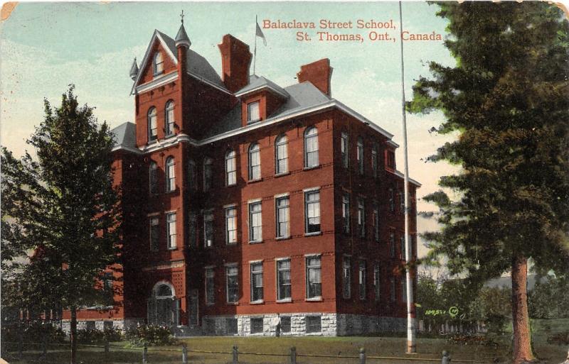 St Thomas Ontario Canada~Balaclava Street School~Trees on Lawn~c1910 Pc