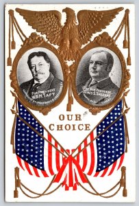 Political~Wm Taft For President~J Sherman For V Pres~Gold Emboss Eagle~Flag~1908