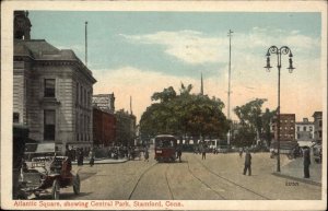 Stamford Connecticut CT Atlantic Square Trolley Streetcar Vintage Postcard