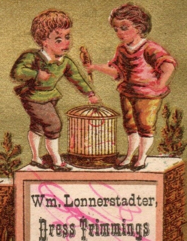 1870's Wm. Lonnerstadter Dress Trimmings Children Birdcage Bird P166