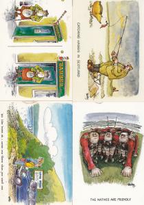 Scottish Barber Loch Ness Haggis Rugby 4x Comic Postcard s