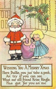 M. G. Hays Signed Christmas Santa Claus Doll Girl Poem Postcard