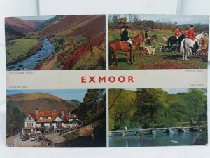 Vintage Postcard Multiview Exmoor Hunters Inn Exmoor Hunt Tarr Steps 1970s