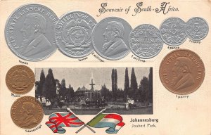South Africa Johannesburg Joubert Flag Coins embossed coinage postcard C314
