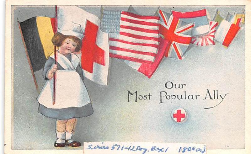 Most Popular Ally Patriotic Unused sticker on front with writing