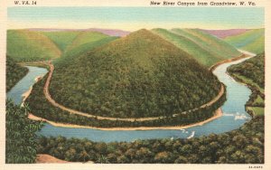 Vintage Postcard 1920's New River Canyon Water From Grandview West Virginia W VA