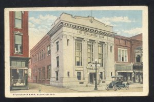 BLUFFTON INDIANA DOWNTOWN STUDABAKER BANK VINTAGE POSTCARD 1916