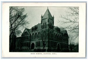 Clinton Iowa IA Postcard High School Building Exterior Trees Scene 1910 Antique