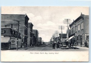 NORTH BAY, Ontario Canada ~  MAIN STREET SCENE Looking West  c1910s Postcard