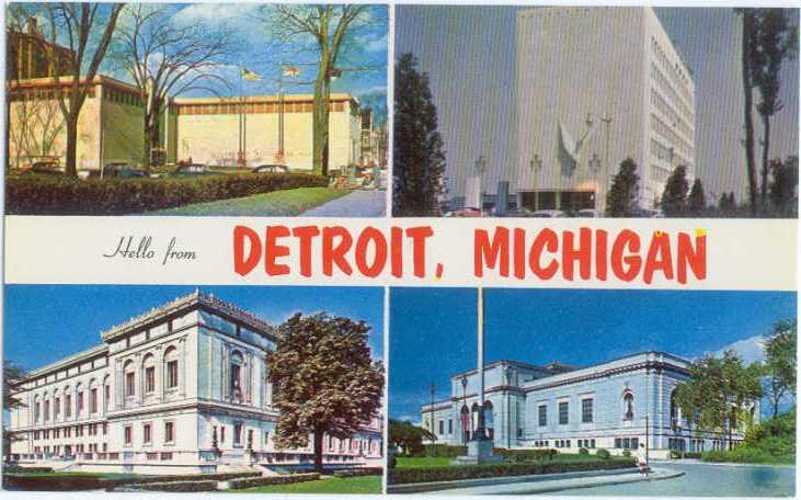 Hello from Detroit Michigan, 4 Views on One Card, MI