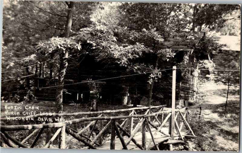 RPPC Rustic Cabin at Birch Cliff Lodge, Wisconsin Dells WI Vintage Postcard A39