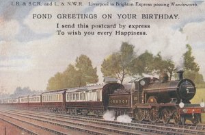 LB & SC LNWR Liverpool To Brighton Express Train Birthday Wandsworth Postcard