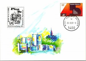 CONTINENTAL SIZE POSTCARD UNITED NATIONS VIENNA STAMP EXPO 1990