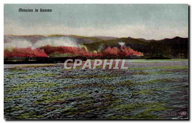 Old Postcard Messina in Fiamme